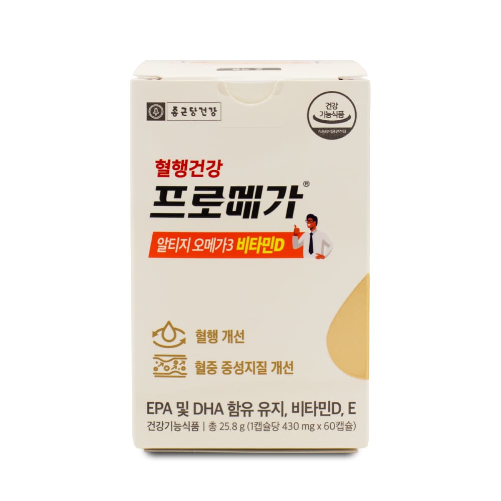 종근당건강 혈행건강 프로메가 알티지 오메가3 비타민D 430mg x 60캡슐, 1개