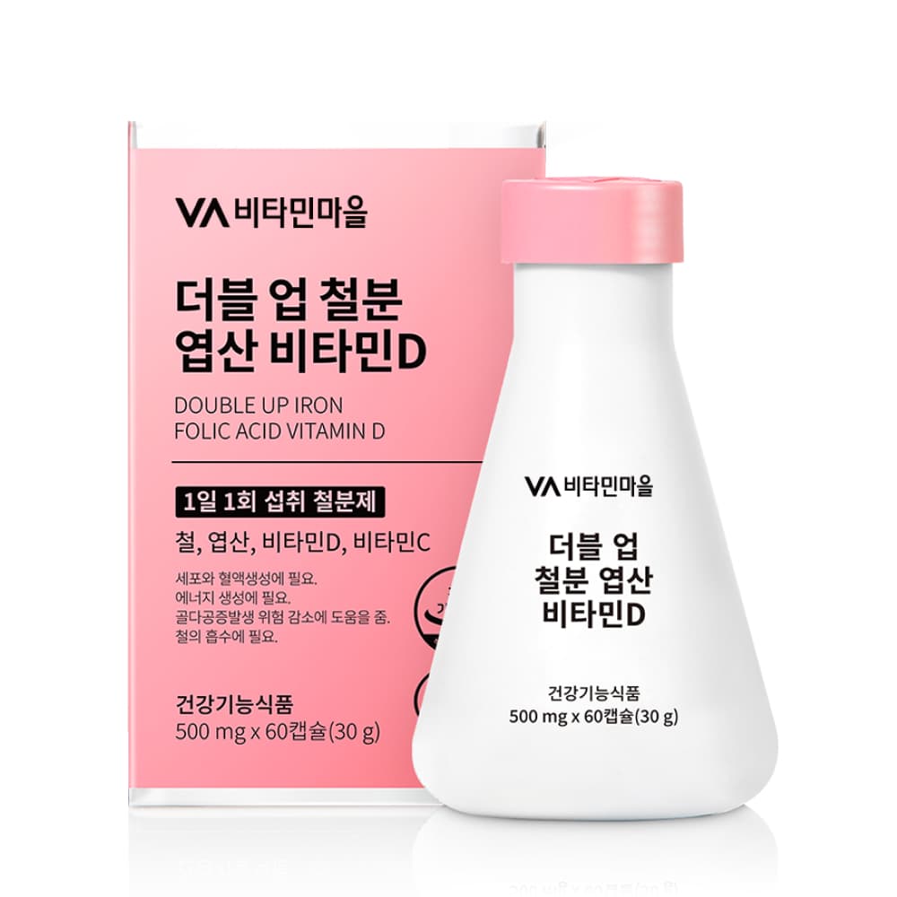 비타민마을 더블업 철분 엽산 비타민D 500mg x 60캡슐, 3개