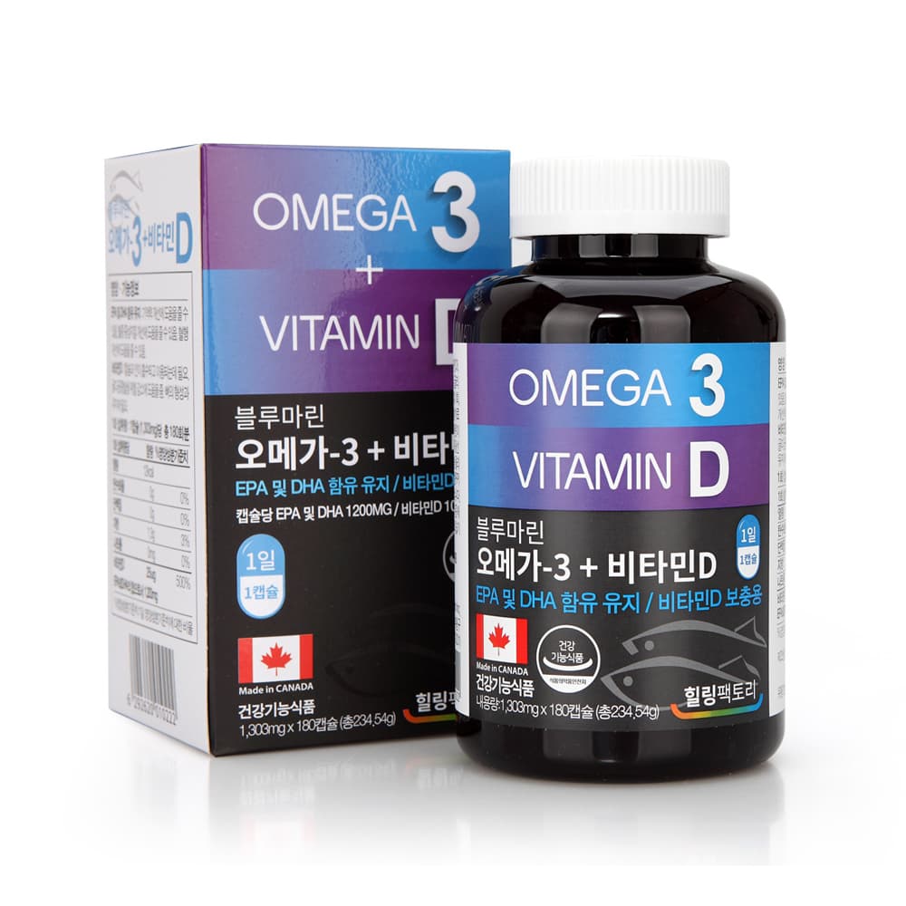 힐링팩토리 블루마린 오메가3 비타민D 1303mg x 180캡슐, 1개
