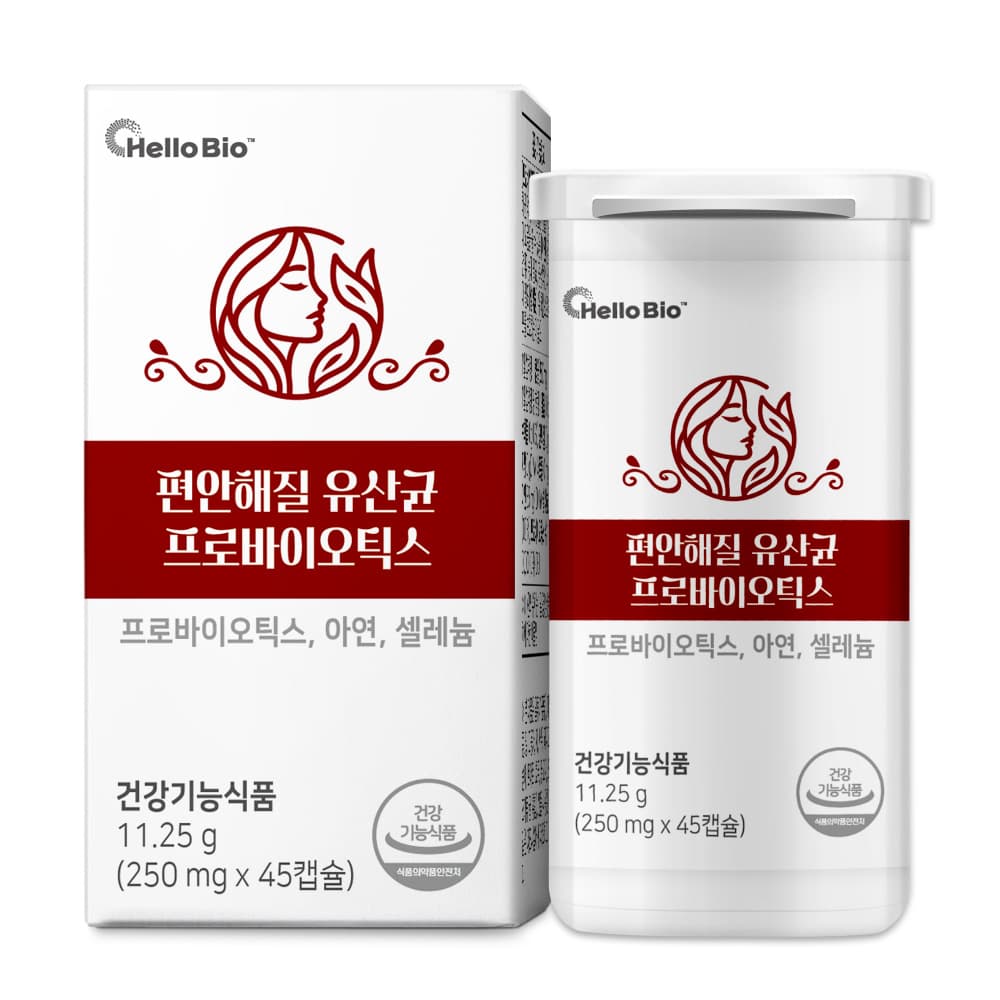 헬로바이오 편안해질 유산균 프로바이오틱스 질유산균 250mg x 45캡슐, 2개