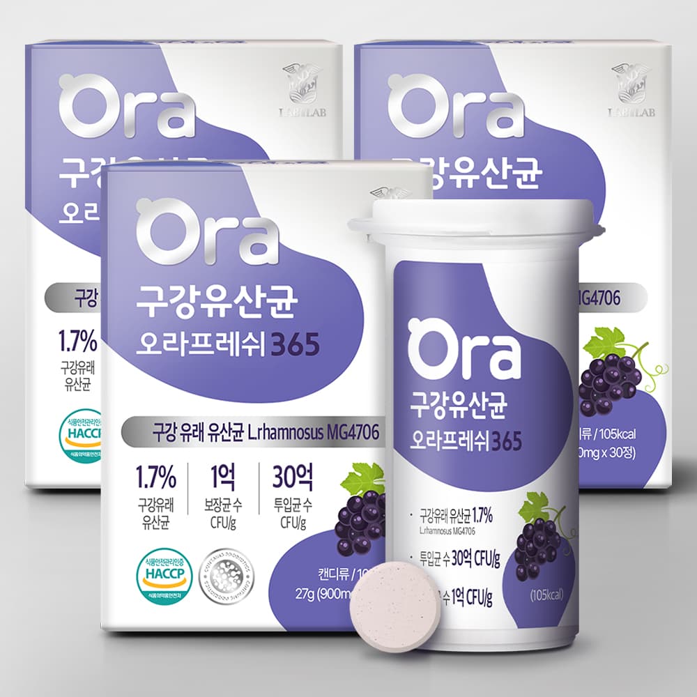 랩온랩 구강유산균 오라 프레쉬 365 900mg x 30정, 3개