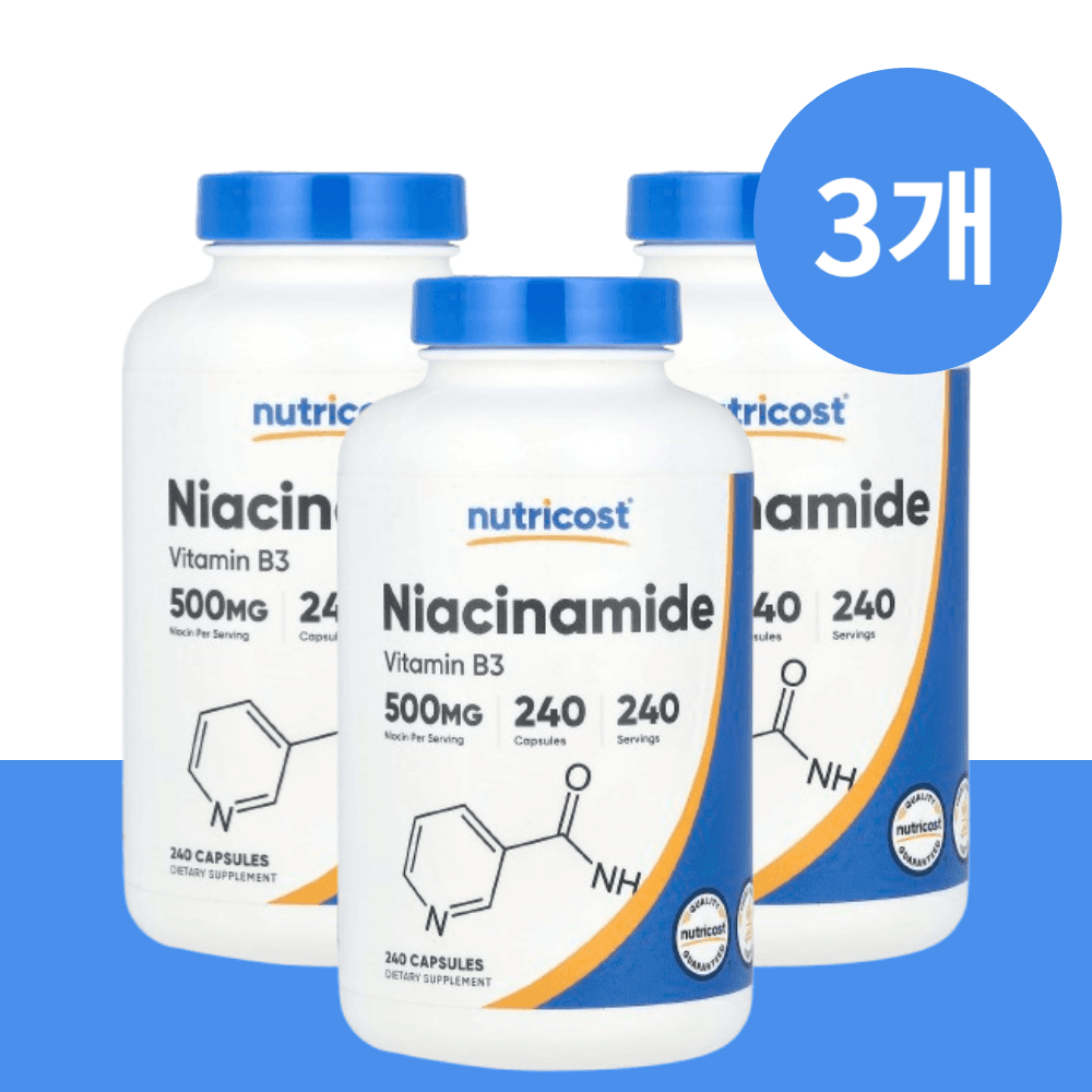 뉴트리코스트 나이아신 아마이드 비타민B3 500mg 캡슐 240캡슐, 3개
