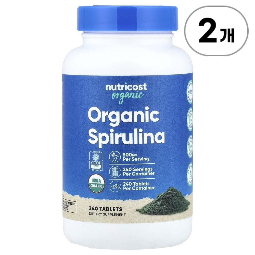뉴트리코스트 유기농 스피루리나 500mg Nutricost Organic Spirulina 500 mg 240정  2개