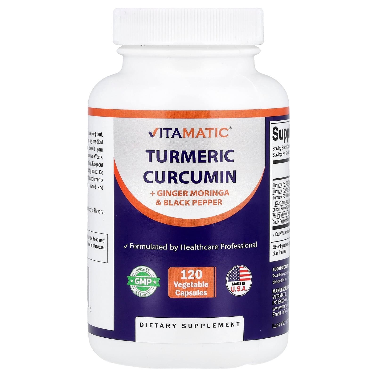 Vitamatic Turmeric Curcumin + Ginger Moringa &amp; Black Pepper 120 Vegetable Capsules  Vitamatic  Turme