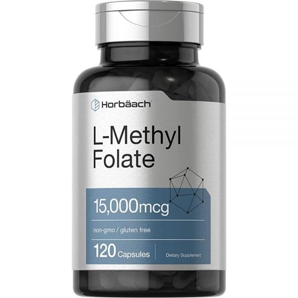 Horbäach L 메틸엽산 15000mcg | 120캡슐 | 15mg 메틸 엽산 | 5-MTHF | GMO 프리 글루텐 프리 보충제  Horbäach L 메틸엽산 15000mcg