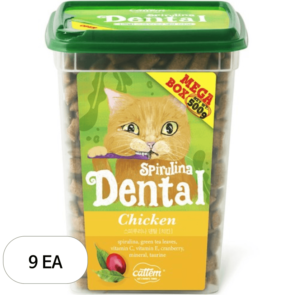 캣템 고양이 스피루리나 덴탈 간식 메가박스  치킨  500g  9개
