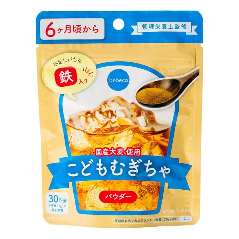 ＼차가운 물에도 금방 녹는다♪/6개월 정도부터 bebeco 어린 무기차 카페인 보리차 철분 비타민 C 아기 이유식 영양 유아식 국산 파우더 30g