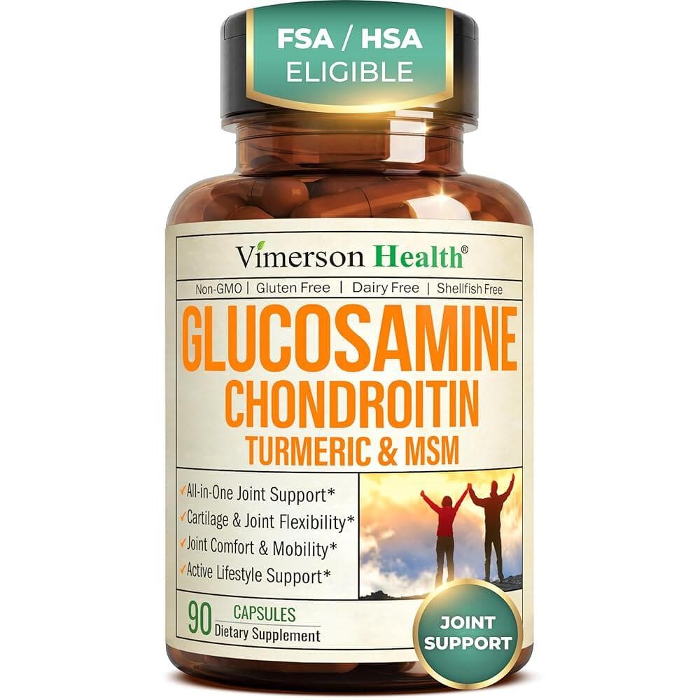 글루코사민 콘드로이틴 MSM – 글루코사민 황산염 1500mg 콘드로이틴 및 MSM 함유 여성 및 남성용 관절 지원 보충제 - 연골 관절 건강 및 유연성 - 90캡슐  1개  90