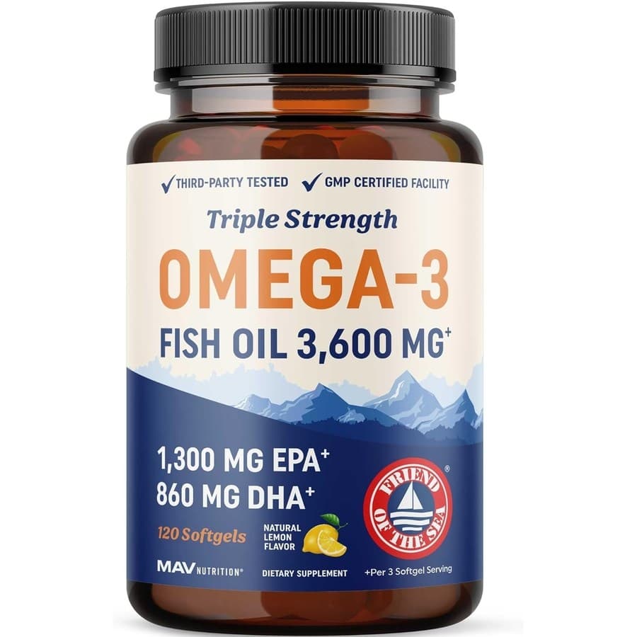 트리플 스트렝스 오메가 3 피쉬 오일 EPA 및 DHA 3600mg 오메가 3 지방산 2100mg 이상 1300mg EPA + 860mg DHA 소프트젤 보충제(120Ct)  알약