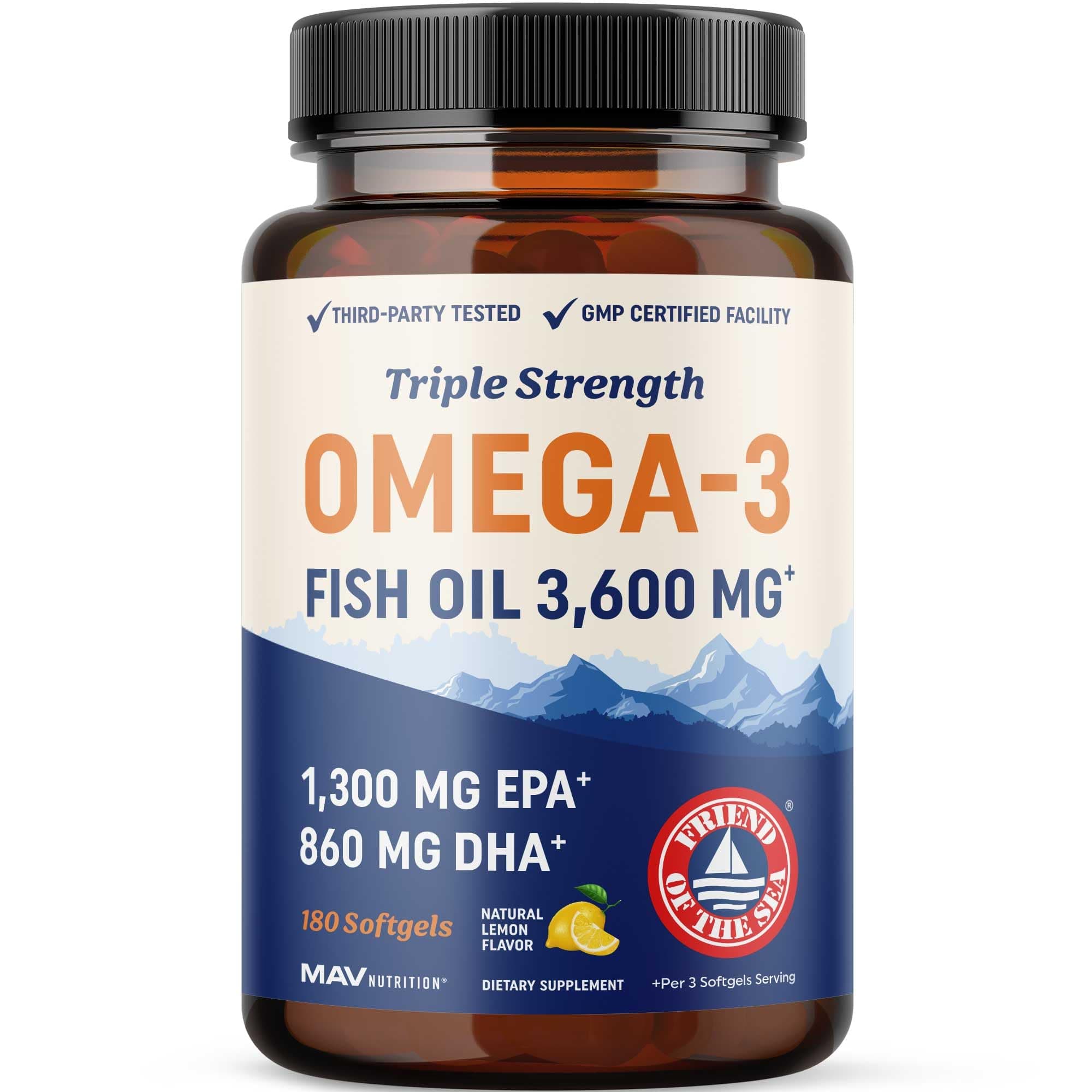 MAV 트리플 강도 오메가 3 피시 오일 3600mg 180소프트젤 Triple Strength Omega 3 MAV NUTRITION  캡슐  성인남녀공용  1개  180정