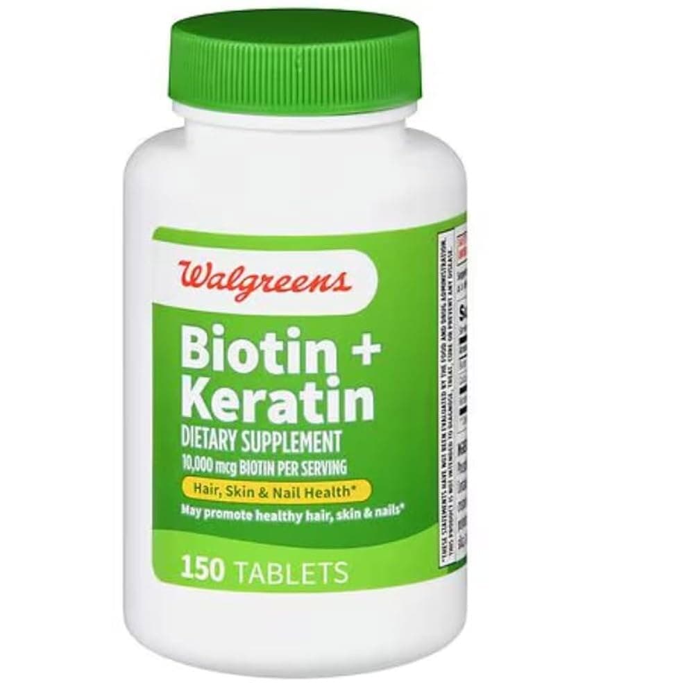 Walgreens 비오틴 + 케라틴 150정 10mg 100mg 머리카락 피부 및 손톱 지원 보충제  1개