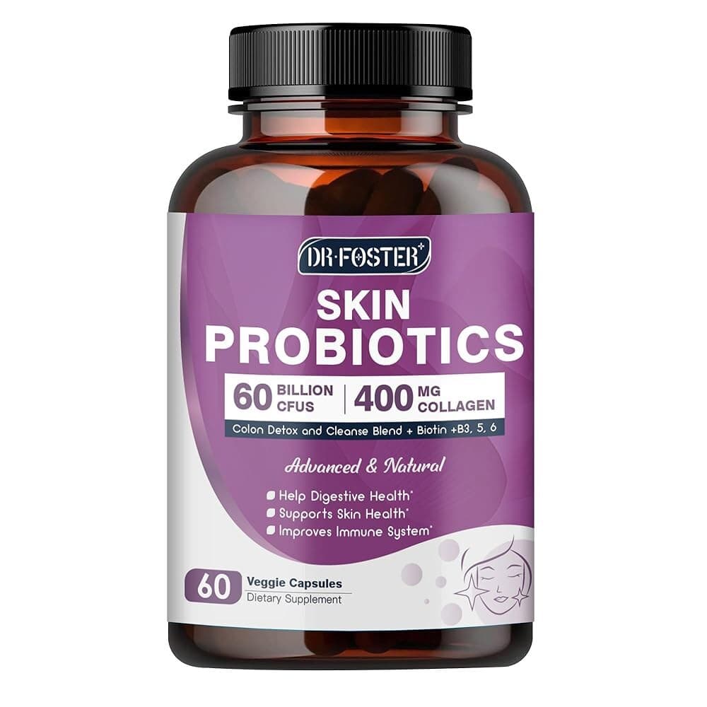 DRFOSTER 여성용 프로바이오틱스 소화 600억 CFU 3 포자 장 및 피부 을 위한 콜라겐 비오틴 함유 식물성 캡슐 60개 30일 분량  1개
