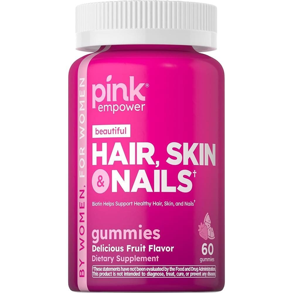 핑크 헤어 스킨 네일 구미 비오틴 2 500cg 추가 60카운트 비 변형식품 및 글루텐 프리 여성용 딸기  1개