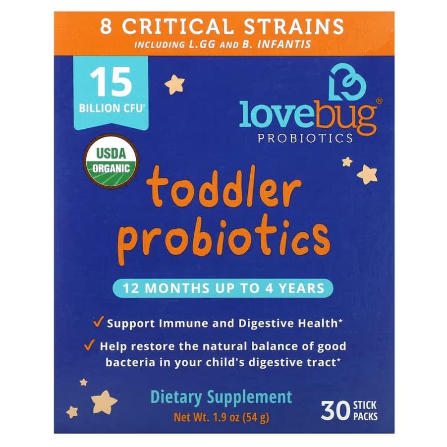 Lovebug Probiotics Toddler Prebiotic Kids 러브버그 프로바이오틱스 토들러 유산균 150억 12개월-4세 유익균 글루텐 유제품프리 30개입 45g