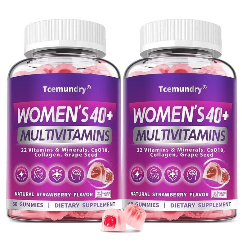 40세 이상 여성용 메틸화 멀티비타민: 비오틴 CoQ10 콜라겐 포도씨 비타민 A C D E 에너지 뷰티 면역을 위한 B 복합체가 함유된 멀티비타민 젤리 - 비건  60개(2팩)