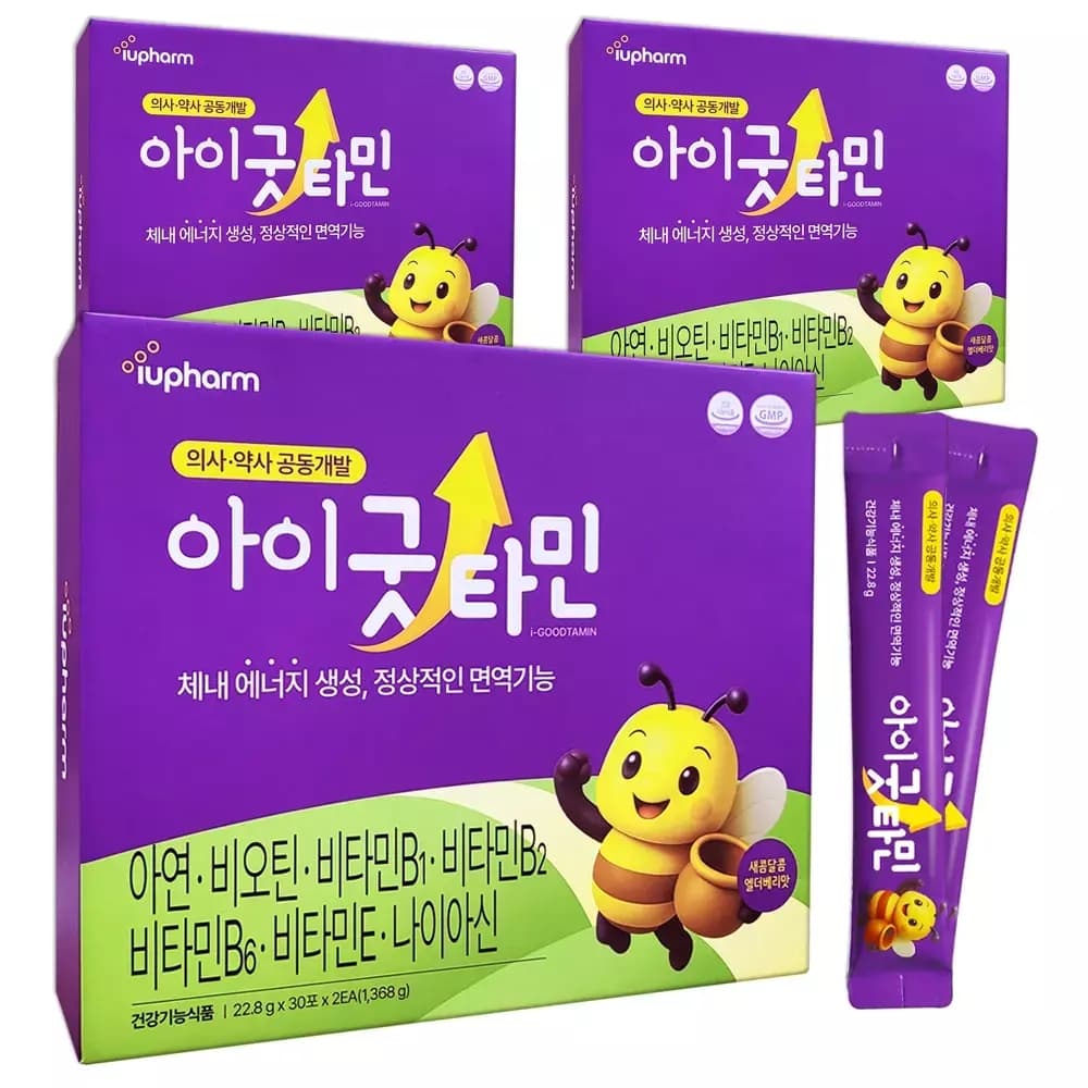 아이유팜 아이굿타민 60포 x 3박스 어린이 엘더베리 액상 멀티 비타민 영양제 아연  1개