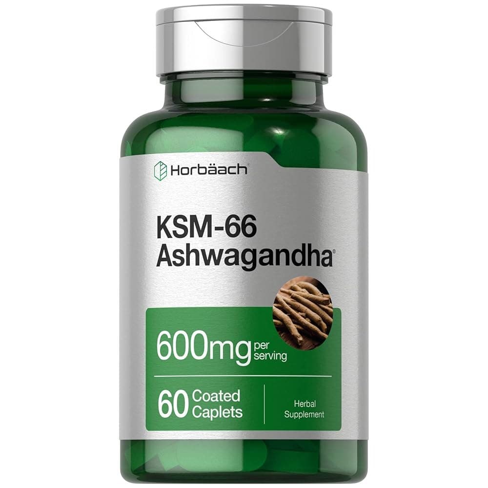 호르베아치 KSM-66 아쉬와간다 600mg L-테아닌 60개의 코팅 캡렛 비 변형식품 글루텐 프리 복합 보충제  1개  비브랜드