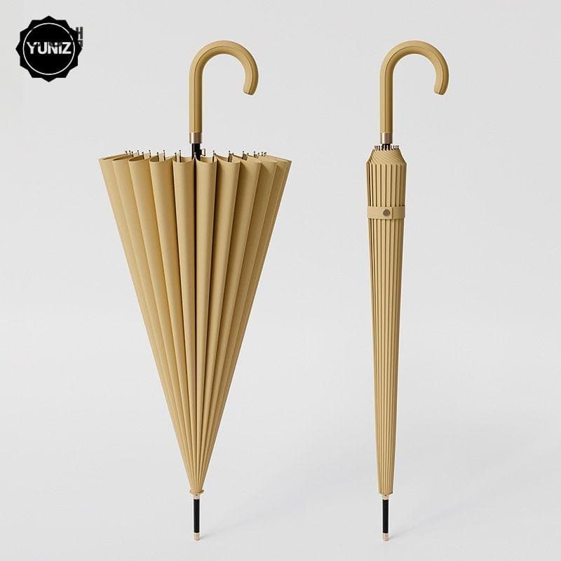 자동 대형우산 검도우산 튼튼한 장우산  24골에 오토매틱 커브자루 비즈니스우산-강황색(섬유인성