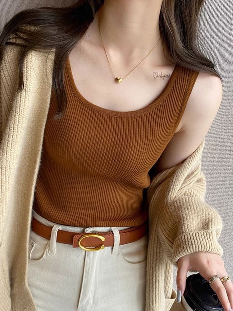 통기성 끈 빅사이즈 디자인 이너 편한 가벼운 조끼 여성 나시 패션  XL  강황색