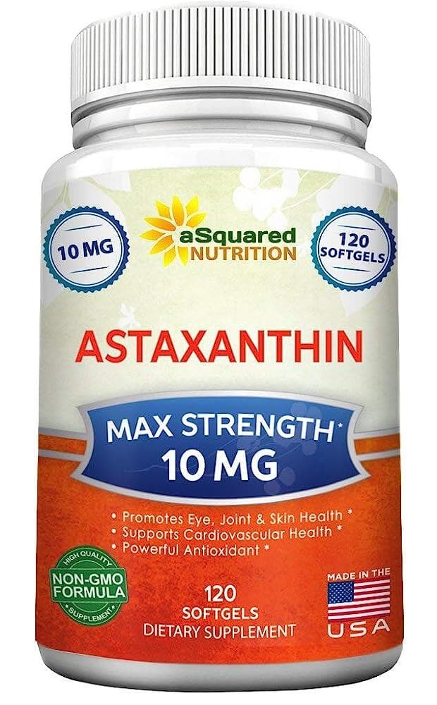 ASquared Nutrition 아스타잔틴 보충제 - 순수 에너지를 위한 헤마토코커스 플루비알리스 추출물의 천연 아스타잔틴 알약 - 최대 강도 10mg - 소프트젤 120개  1