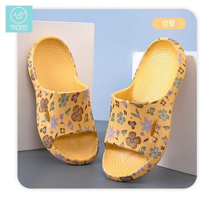여성 통굽 슬리퍼 캐주얼 목욕 일자 화장실 욕실 샌들 속굽 발편한 데일리 오픈토  여금화강황  40/41