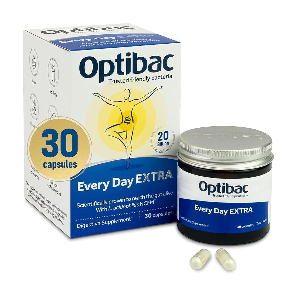 OptiBac 프로바이오틱스 에브리데이 엑스트라 30캡슐 | 200억 CFU가 함유된 고강도 소화 락토바실러스 애시도필러스 NCFM 함유 비건 보충제 일상적인 건강을 위한 제품