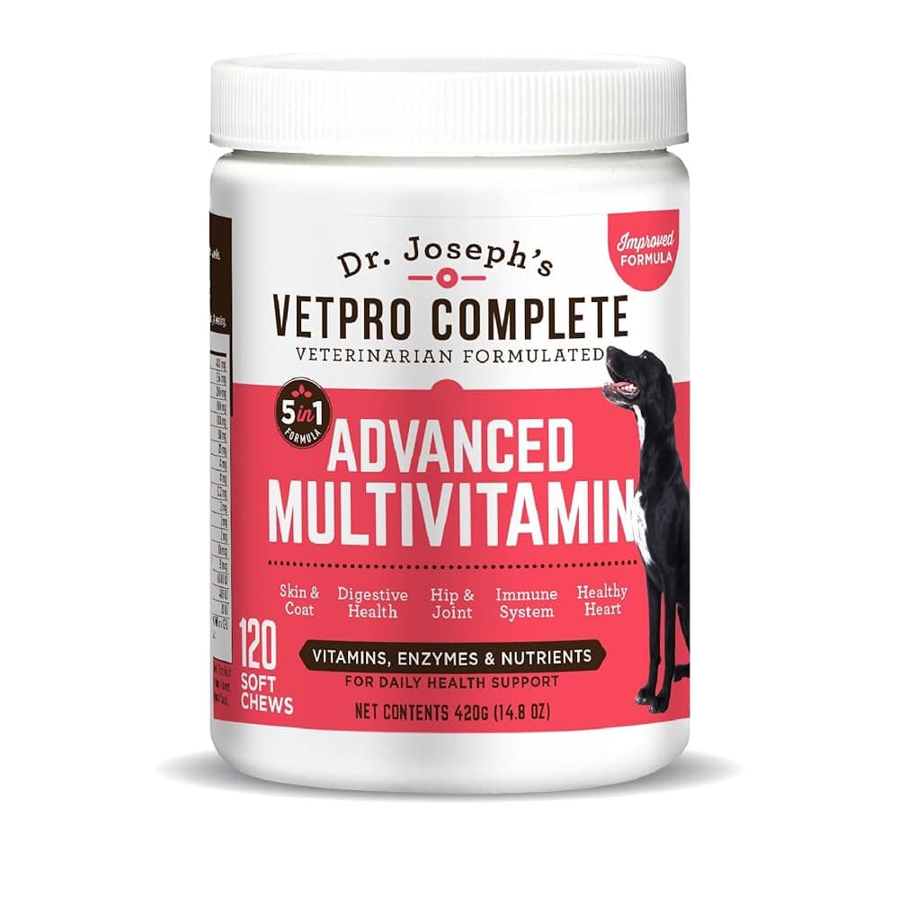 닥터 조셉의 베트프로 비타민 효소 및 영양소가 함유된 5in1 씹기 고관절 관절 건강을 위한 글루코사민 면역 체계 지원을 완벽한 종합 개 보충제 120 카운트  120 Count