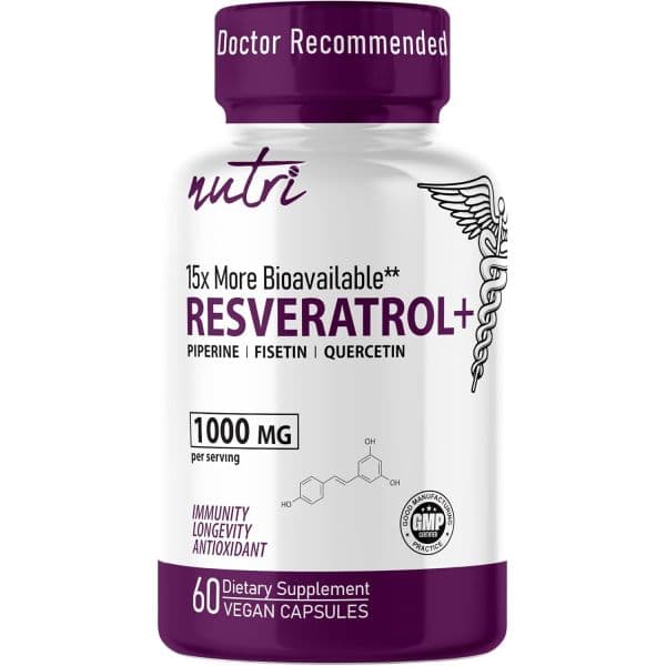 Nutri Resveratrol Supplement 1000mg Ultra High Purity Trans-Resveratrol - 15x More Bioavailable wi