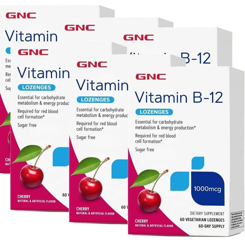 GNC 비타민 B12 1000mcg 로젠지 체리  6개