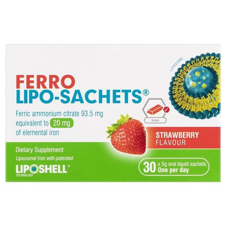 뉴질랜드 AFT 파마슈티컬스 Lipo-Sachets Iron Supplement 페로 리포쉘 철분 20mg 딸기맛  1개  30정