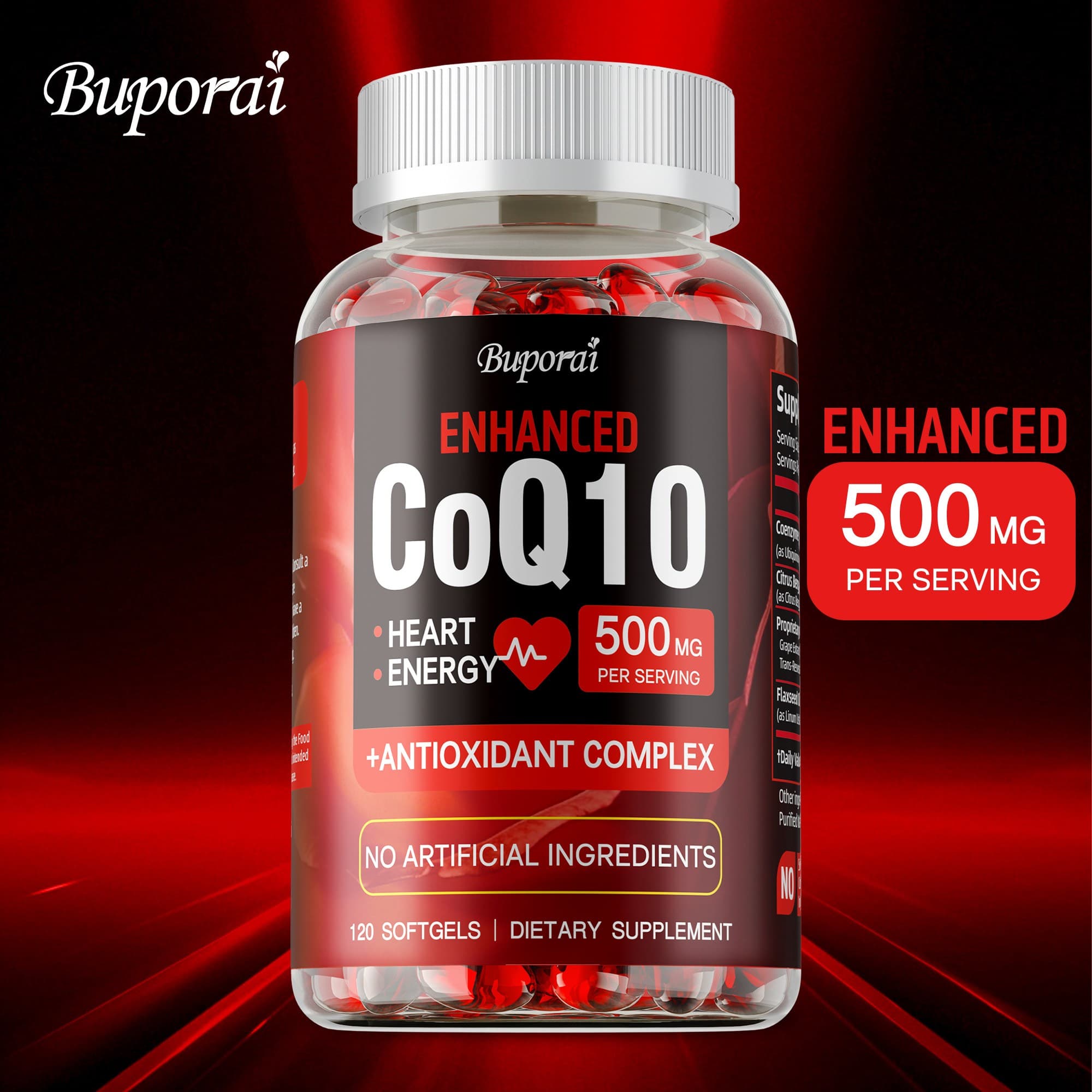 CoQ10 500MG - 심장 건강 및 에너지 생성을 위한 CoQ10 보충제 120 소프트젤 - 코엔자임 Q10이 함유된 강화된 CoQ10 영양 보충제  2개  120정