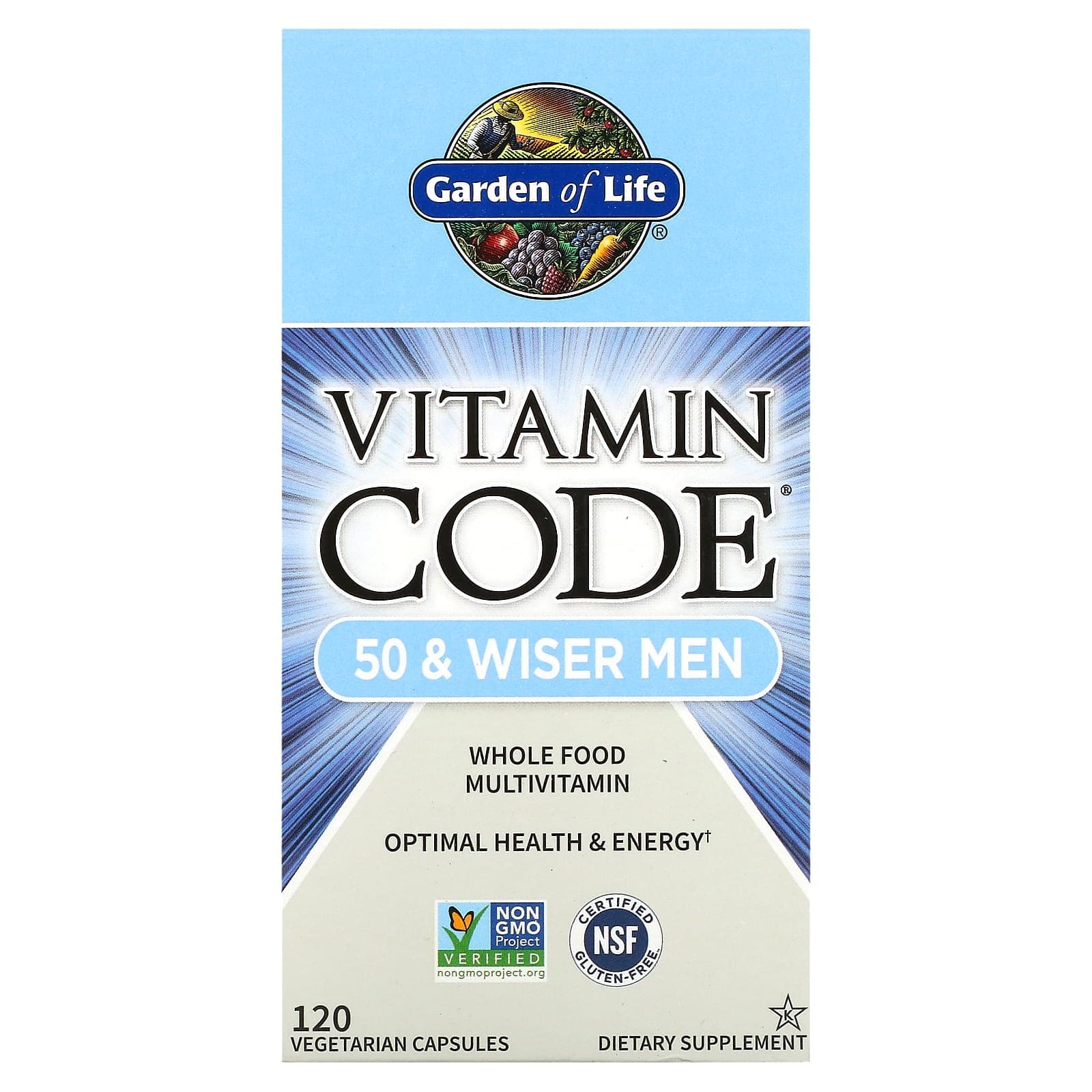 효과가좋습니다 Garden of Life Vitamin Code 50세 이상 남성용 천연 식품 종합비타민 베지 캡슐 120정 고급영양제  GardenofLifeVitaminCode