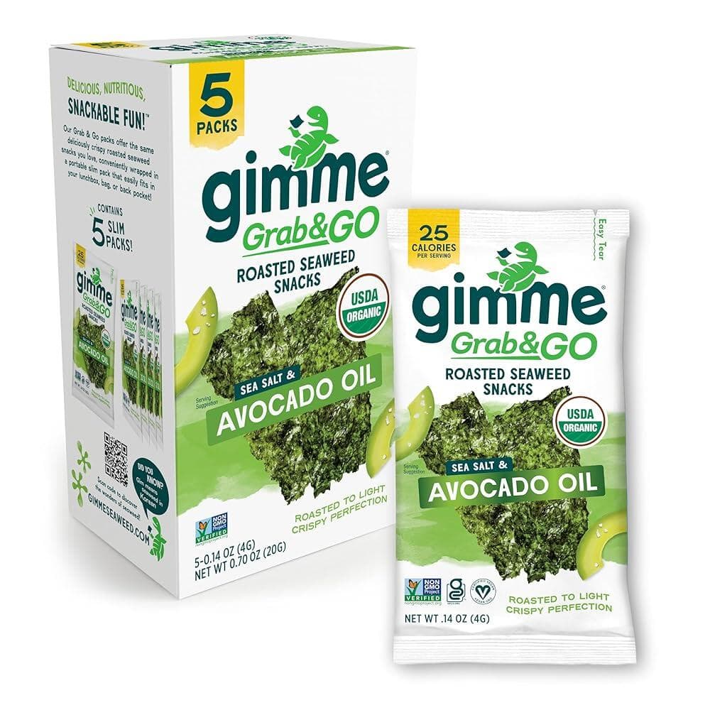 Gimme Seaweed Grab &amp; Go 유기농 프리미엄 구운 해초 스낵 한국 바베큐 트레이 없음 케토 비건 글루텐 프리 오메가3 공급원 어린이 및 성인용 건강한  5개입  1