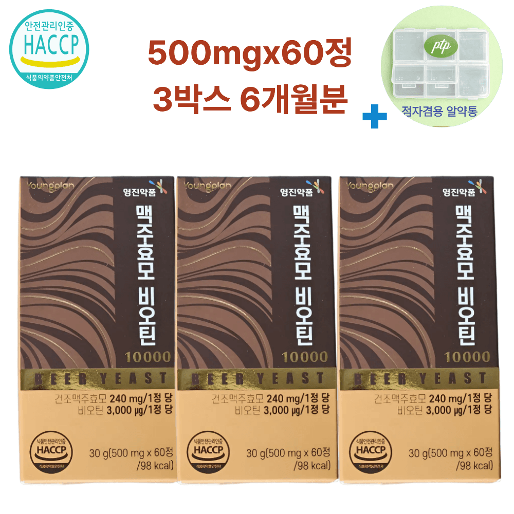 맥주효모 비오틴 240mgx60정 2박스 4개월분 팜더팜 점자겸용 알약통  3개  60정
