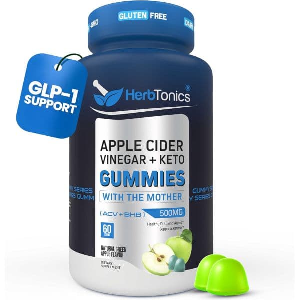 허브토닉스 케토 사과 식초 구미 | 소화 및 해독 GLP1 지원 설탕 무첨가 BHB 고급 포뮬러 생 식초와 어머니 함유 60 비건  1개