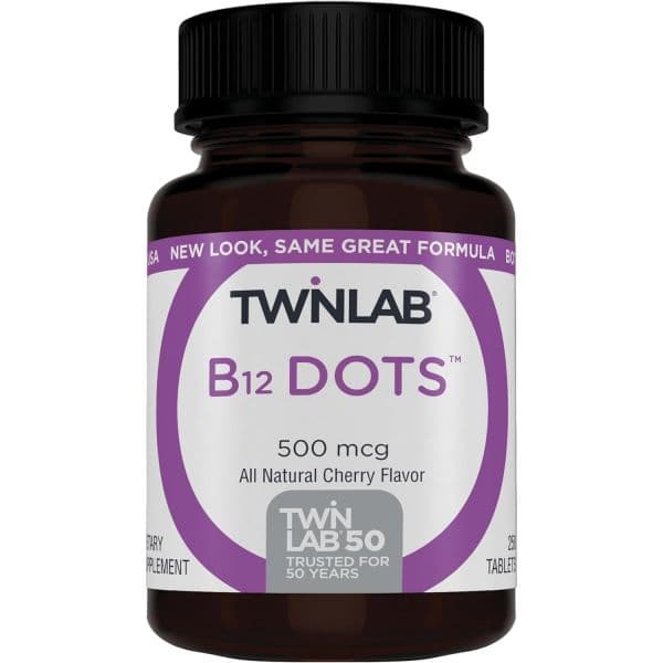 Twinlab B-12 Dots - Energy Production Support Supplements with Vitamin B12-500 mcg 250 Tablets  1개