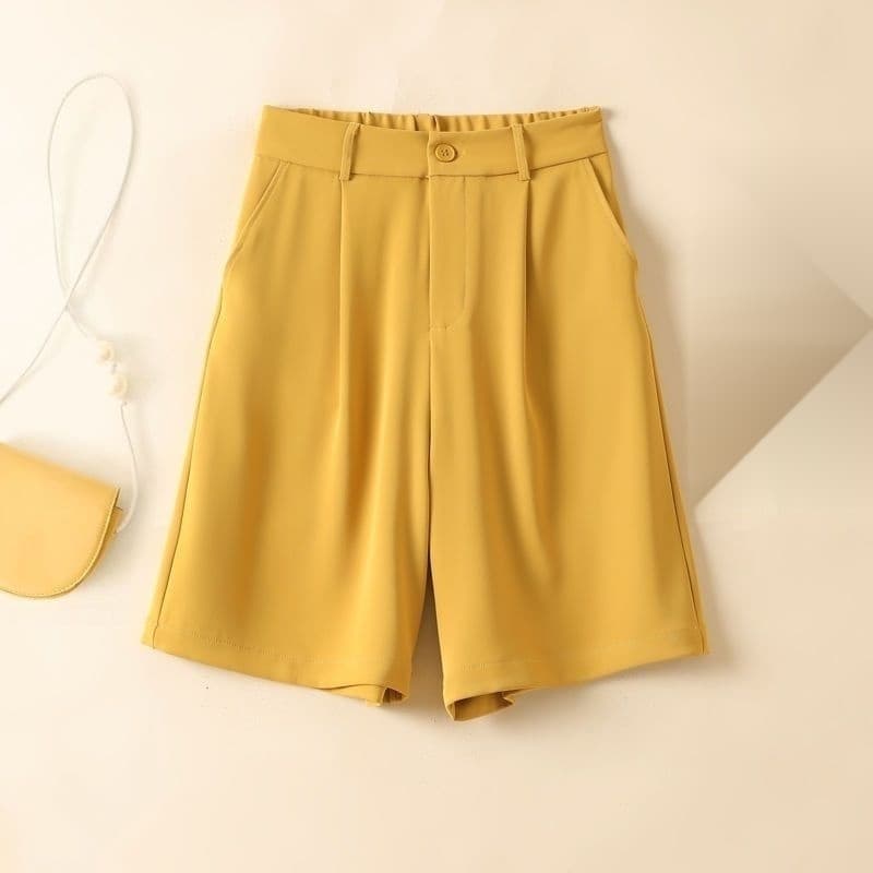 해피유통 여성 정장 반바지 여름 얇은 하이웨스트 a라인 캐주얼 바지jhqgx  L  강황색