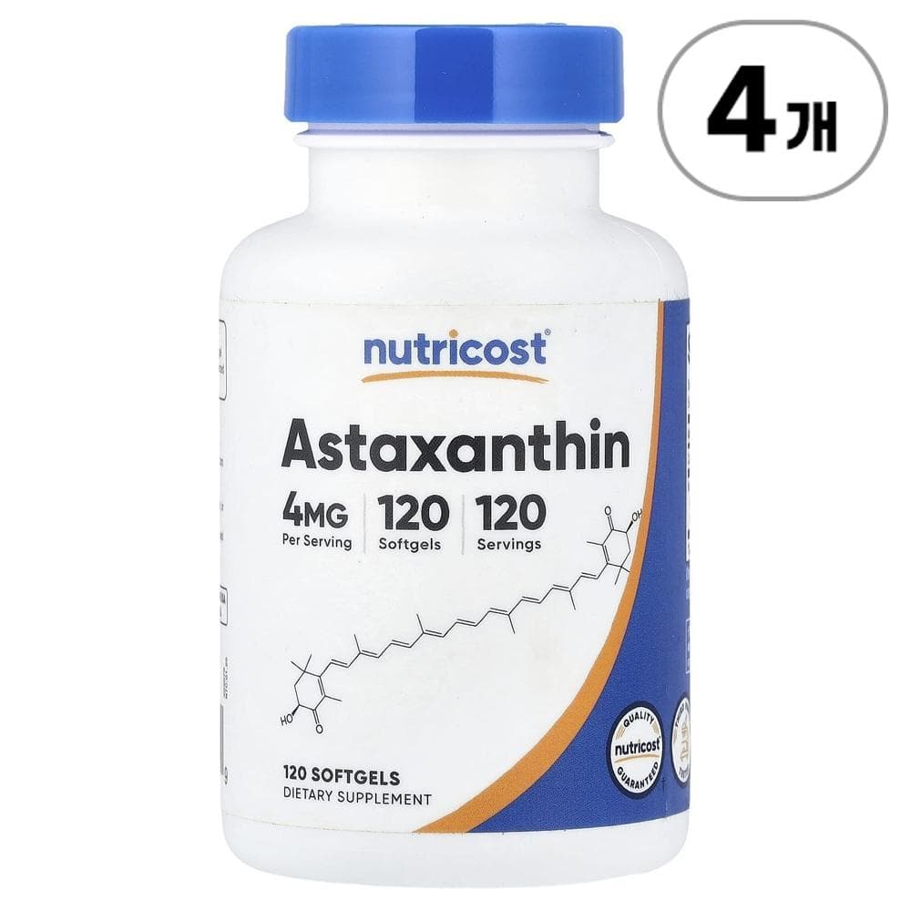 뉴트리코스트 아스타잔틴 4mg Nutricost Astaxanthin 4 mg 120정  4개