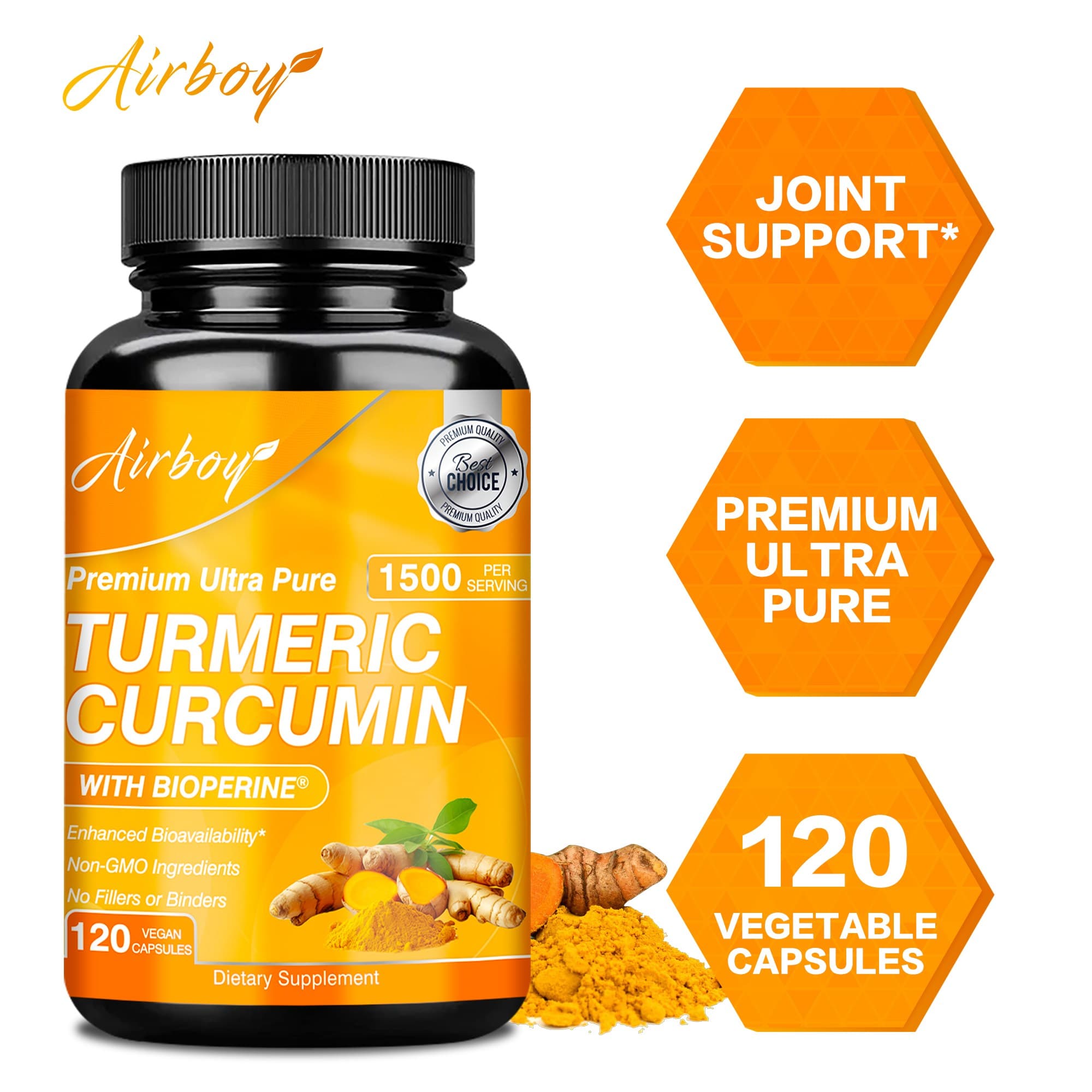 강황 커큐민 - 바이오페린 블랙페퍼 함유 - 뼈와 관절 건강 통증 완화  1개  120정