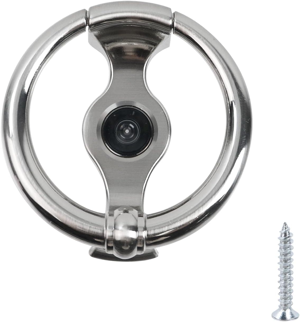 피프홀이 있는 우김 실버 도어 노커 아연 합금 스티어링 휠 모양 핸들 초인종 1PCS 나사 포함 3.86*4.07*1.22 빌라가든호텔 도어게이트에 적합  Type G