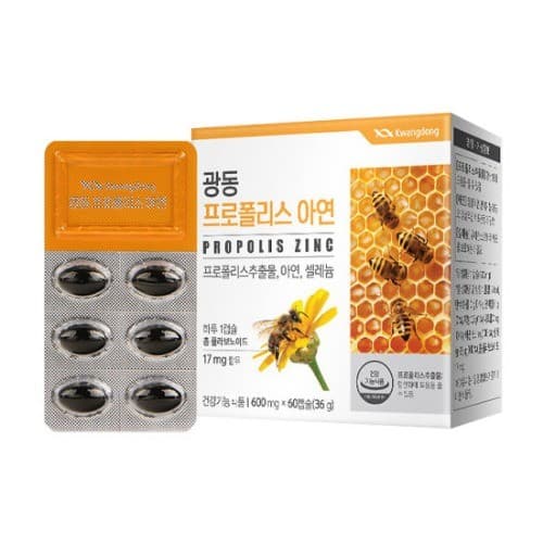 60캡슐 - 광동생활건강 광동 600mg x 프로폴리스 아연  1개  60