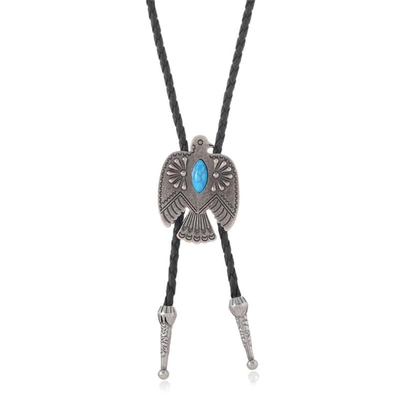 빈티지 새 모양 터쿼이즈 펜던트 목걸이 긴 볼로 체인 남녀 공용 아연 합금 PU 코드 주얼리 액세서리  A