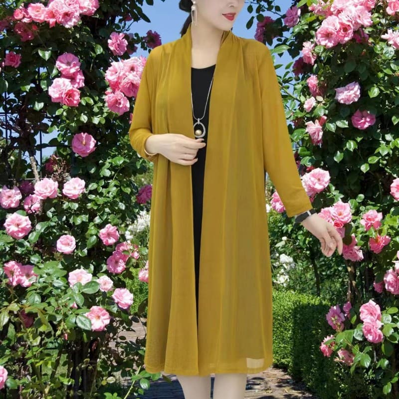 해피유통 여성 롱가디건 캐주얼 패션 빅사이즈 긴팔 탑 jhlky  L  강황색