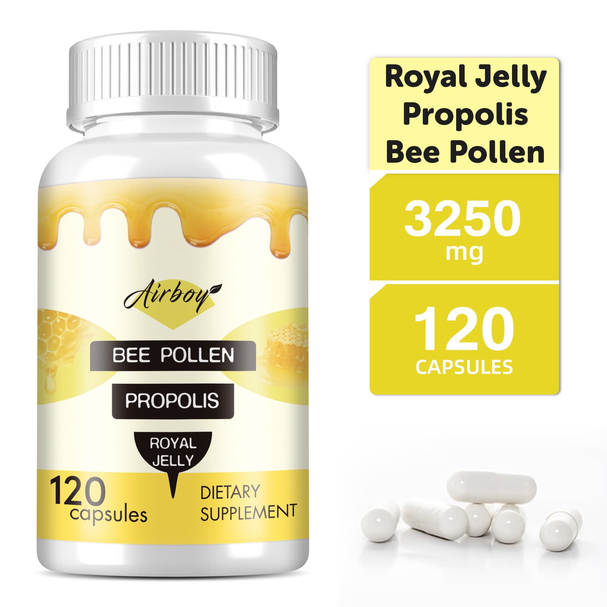 꿀벌 꽃가루 3250mg - 면역 강화 에너지 및 체중 관리 알레르기  3개  60정