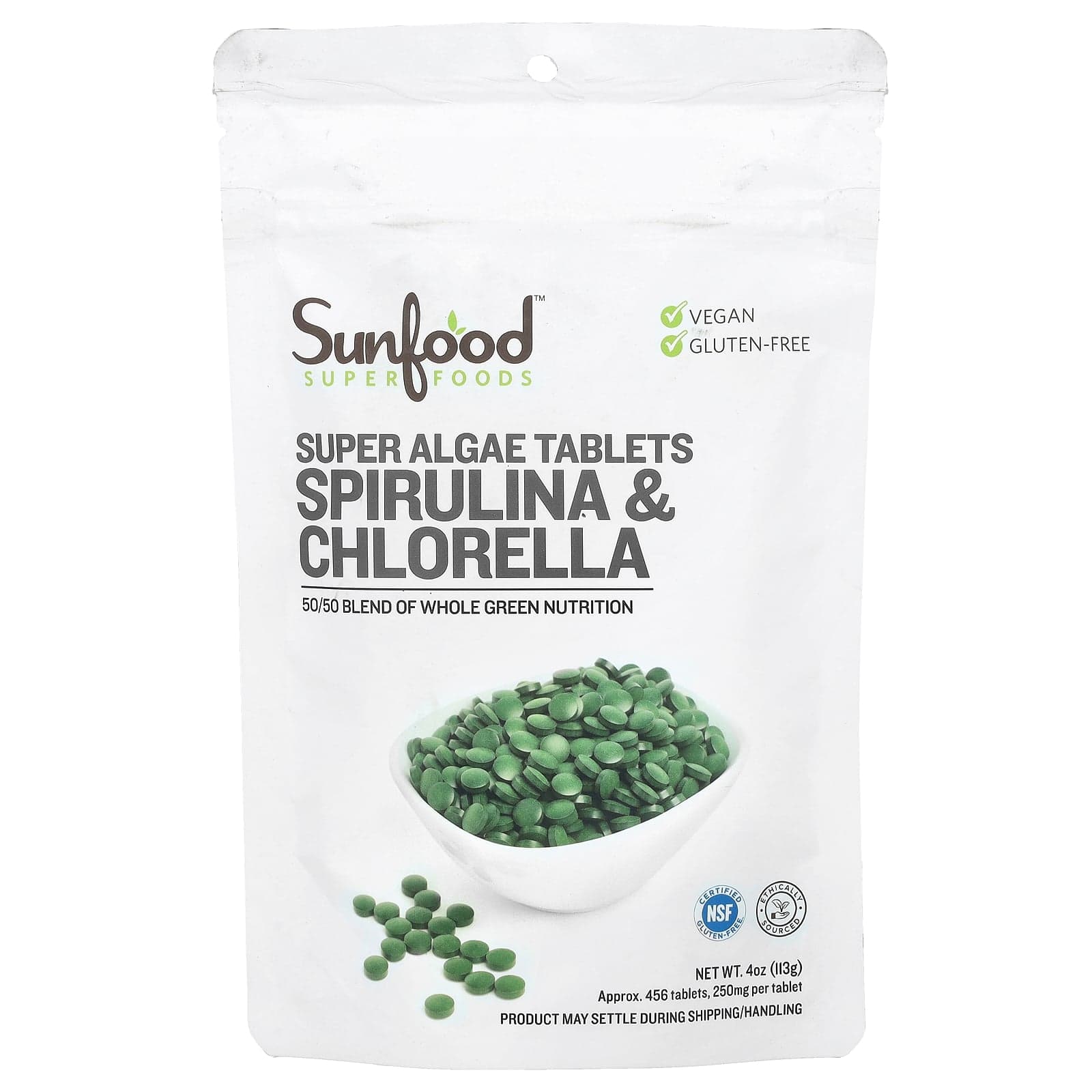 Sunfood Super Algae Tablets Spirulina &amp; Chlorella 250 mg Approx. 456 Tablets  Sunfood  Super Algae T