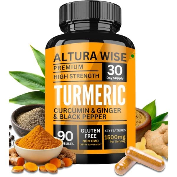 4 in 1 Turmeric Capsules High Strength and Black Pepper with Active Curcumin with Ginger 1500mg -  1