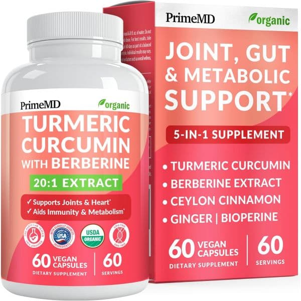 5-in-1 USDA Turmeric Curcumin Supplement - 230mg with Berberine Ceylon Cinnamon Bioperine and Gin