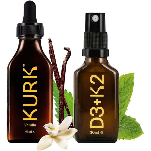 High Strength Liquid Curcumin Oil from Turmeric (Vanilla 3.2 Fl Oz) and Vitamin D3 K2 Oral Spray (