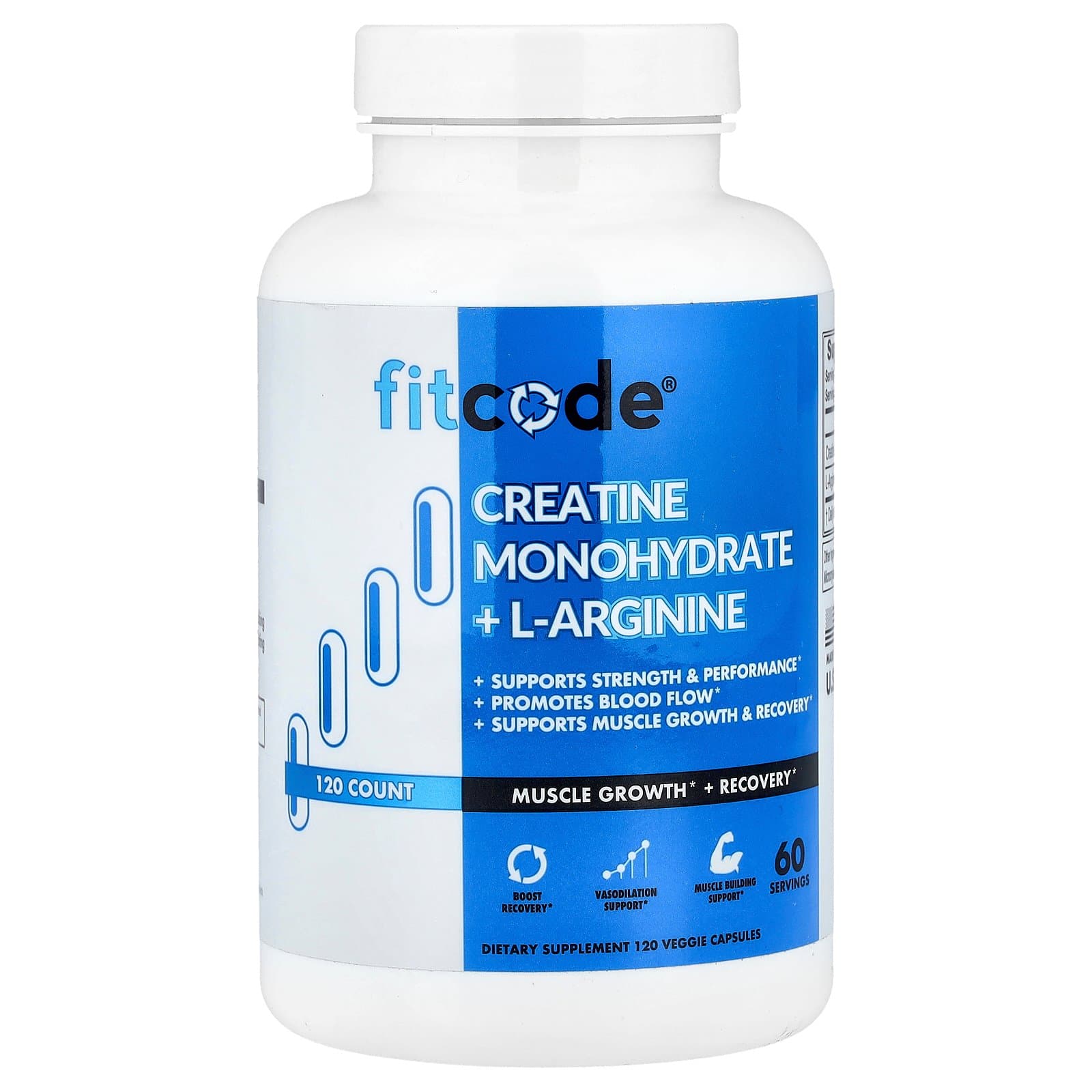 fitcode Creatine Monohydrate + L-Arginine 120 Veggie Capsules  fitcode  Creatine Monohydrate