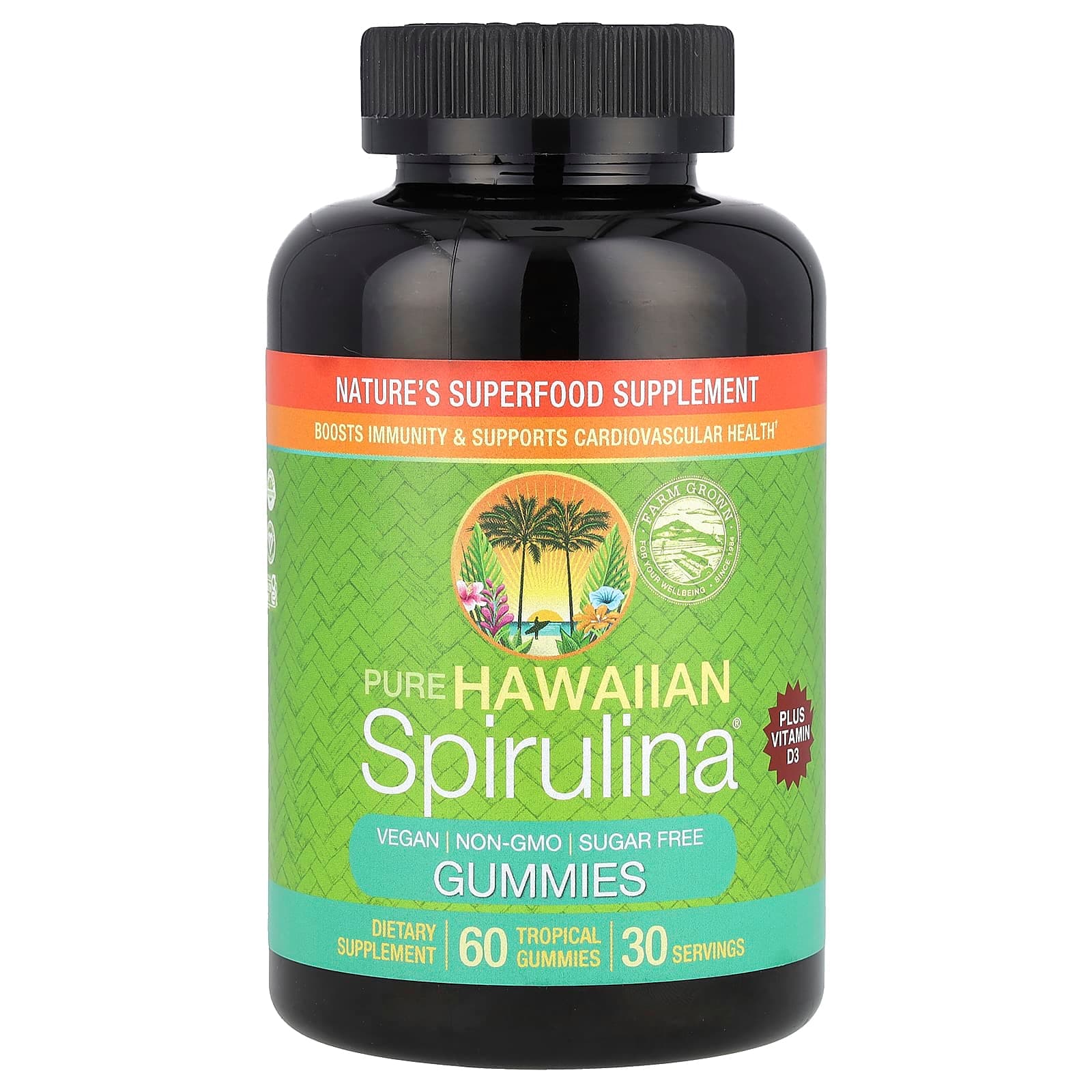 Nutrex Hawaii Pure Hawaiian Spirulina Plus Vitamin D3 Gummies 60 Tropical Gummies  NutrexHawaiiPureH